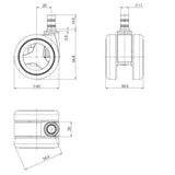 Technische Zeichnung der Stuhlrolle 5x ROLO GAME No-Noise 11mm/60mm mit einem Durchmesser von 60 mm von hjh OFFICE