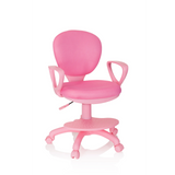 Rosa Kinderdrehstuhl KID COLOUR mit Armlehnen und Fußkreuz mit fünf Rollen von hjh OFFICE – 360-Grad-Ansicht (Frontansicht 20°)