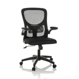 Schwarzer Homeoffice-Bürostuhl BELIO mit Netzrücken und Fußkreuz mit fünf Rollen von hjh OFFICE – 360-Grad-Ansicht (Frontansicht 15°)