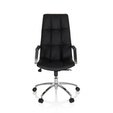 Schwarzer Homeoffice Chefsessel SARANTO PRO aus Leder mit glänzendem Fußkreuz mit fünf Rollen von hjh OFFICE – 360-Grad-Ansicht (Frontansicht 0°)