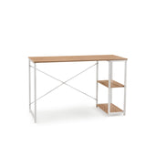 Schreibtisch Easy Up2 in Weiß und Eiche mit integriertem Regal und X-Strebe von hjh LIVING – 360-Grad-Ansicht (Frontansicht 15°)