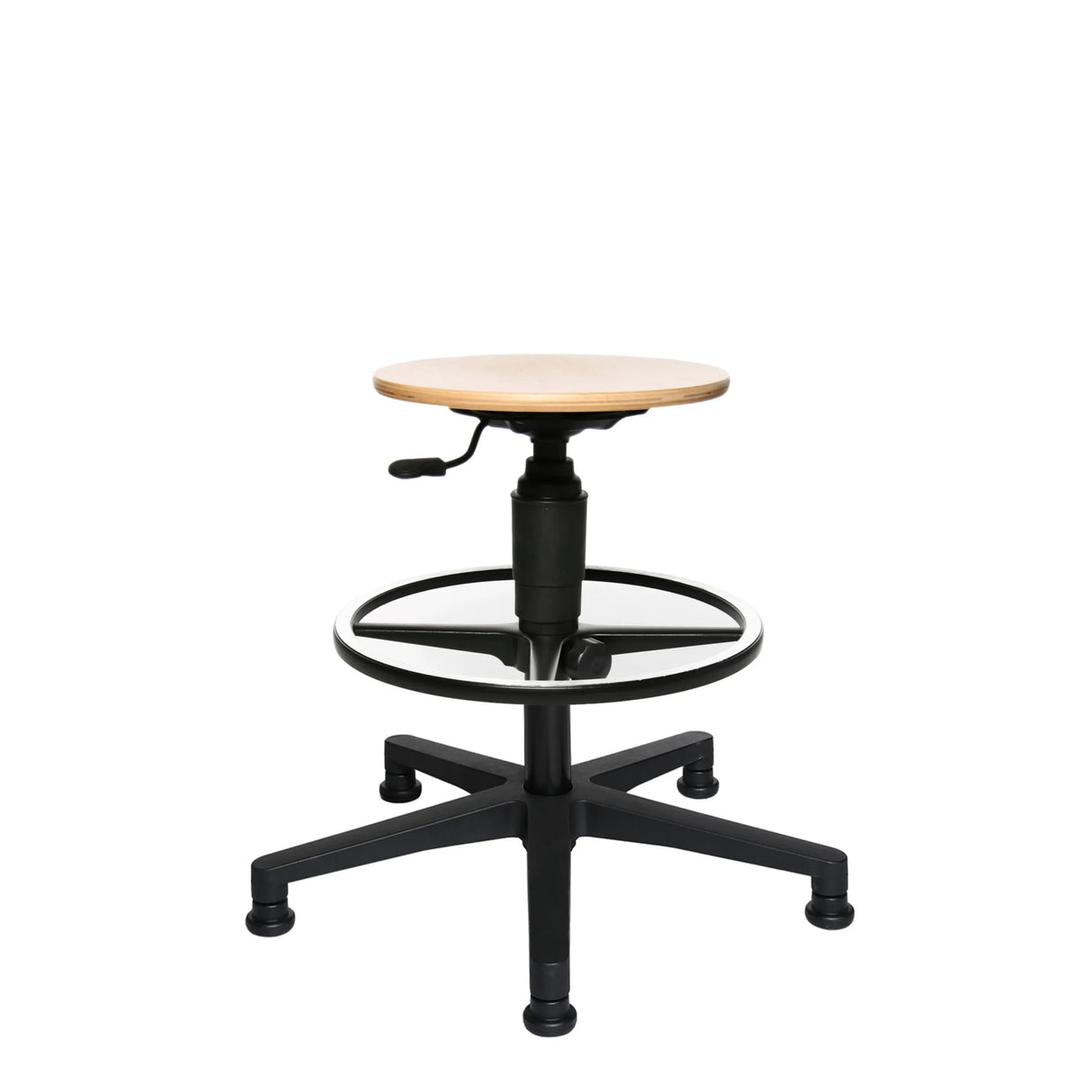 Counterstuhl Tec 60 mit Sitzfläche aus Buche, Fußring und schwarzem Vierfuß-Gestell von Topstar