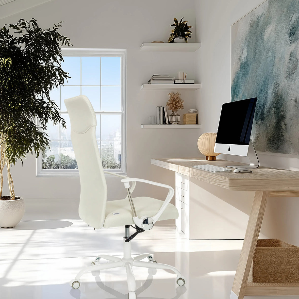 Beiger Homeoffice-Bürostuhl STRYKA W mit weißen Armlehnen und Rollenkreuz von hjh OFFICE