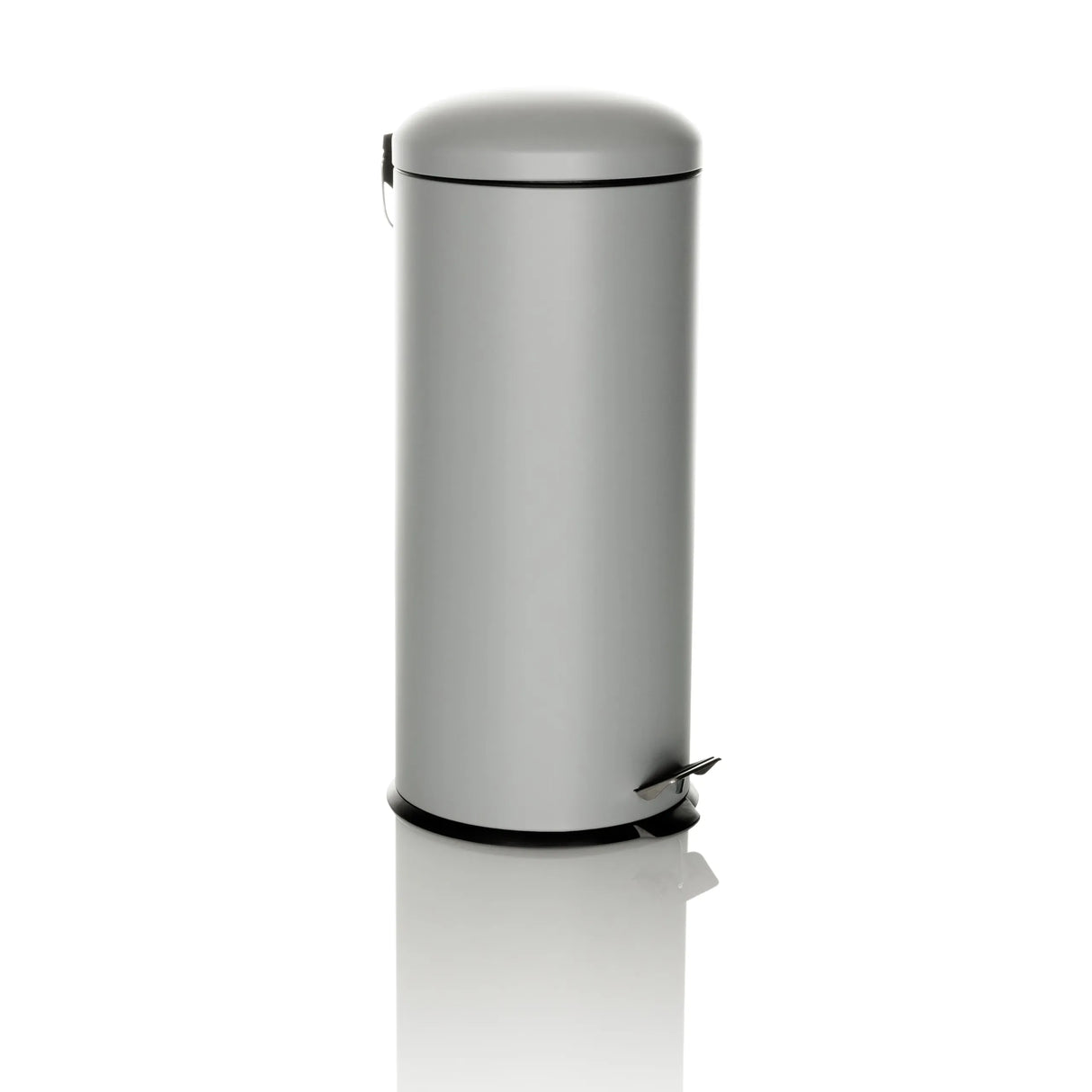 Grauer Mülleimer CLEAN VIII mit Deckel und Trittpedal von hjh OFFICE – 360-Grad-Ansicht (schräge Frontansicht 45°)