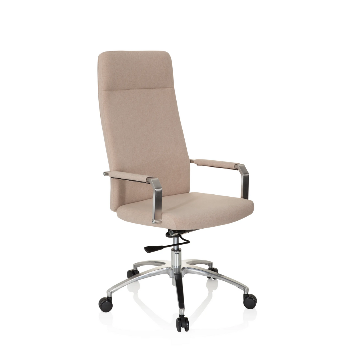 Beiger Homeoffice-Bürostuhl SARANTO PLUS I mit Armlehnen und Fußkreuz mit fünf Rollen von hjh OFFICE – 360-Grad-Ansicht (schräge Frontansicht 40°)