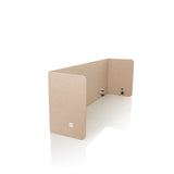 Beige Tischtrennwand FLEXMIUT U mit seitlichen Flügeln und vier Befestigungsklammern von hjh OFFICE – 360-Grad-Ansicht (schräge Frontansicht 60°)