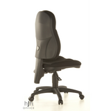 Schwarzer Homeoffice-Bürostuhl WELLPOINT 10 mit Fußkreuz und fünf Rollen von Topstar – 360-Grad-Ansicht (schräge Rückenansicht 120°)