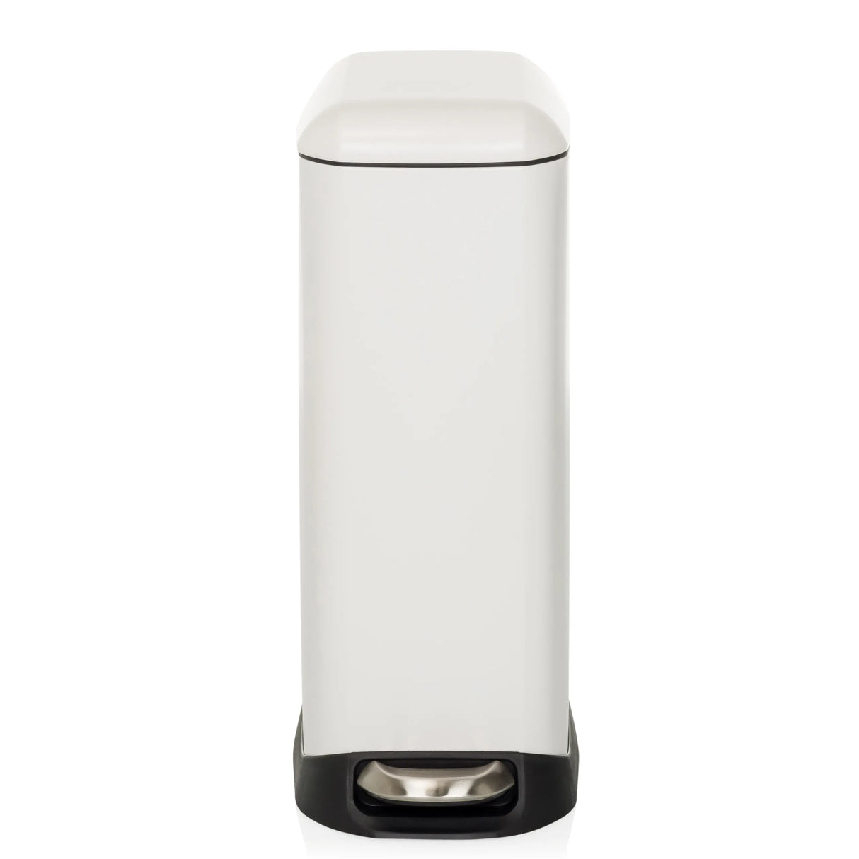 Weißer Mülleimer CLEAN SLIM mit Trittpedal und abgerundetem Deckel von hjh OFFICE – 360-Grad-Ansicht (Frontansicht 0°)