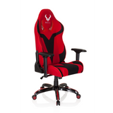 Rot-schwarzer Gamingstuhl PROMOTER II mit Armlehnen und Fußkreuz mit fünf Rollen von hjh OFFICE – 360-Grad-Ansicht (schräge Frontansicht 40°)