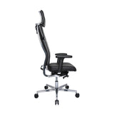 Seitenansicht des Chefsessels New Aluart Classic Leder in Schwarz mit verchromtem Fußkreuz und Armlehnen von Topstar