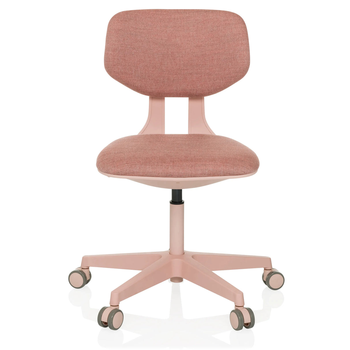 Rosa Kinderdrehstuhl KID COLORE mit gepolsterten Flächen und Fußkreuz mit fünf Rollen von hjh OFFICE – 360-Grad-Ansicht (Frontansicht 0°)