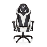 Schwarz-weißer Gamingstuhl PROMOTER I mit Armlehnen und Fußkreuz mit fünf Rollen von hjh OFFICE – 360-Grad-Ansicht (Frontansicht 0°)