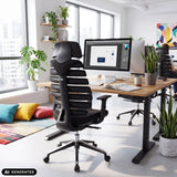 Schwarzer Profi-Bürostuhl ERGO LINE II PRO mit Netzrückenlehne im modernen Büro von hjh OFFICE (KI-generiertes Bild)
