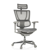 Grauer Luxus-Chefsessel ERGOHUMAN SLIM ULTRA G GEN2 mit Netzrücken und Fußkreuz mit fünf Rollen von hjh OFFICE – 360-Grad-Ansicht (Frontansicht 15°)