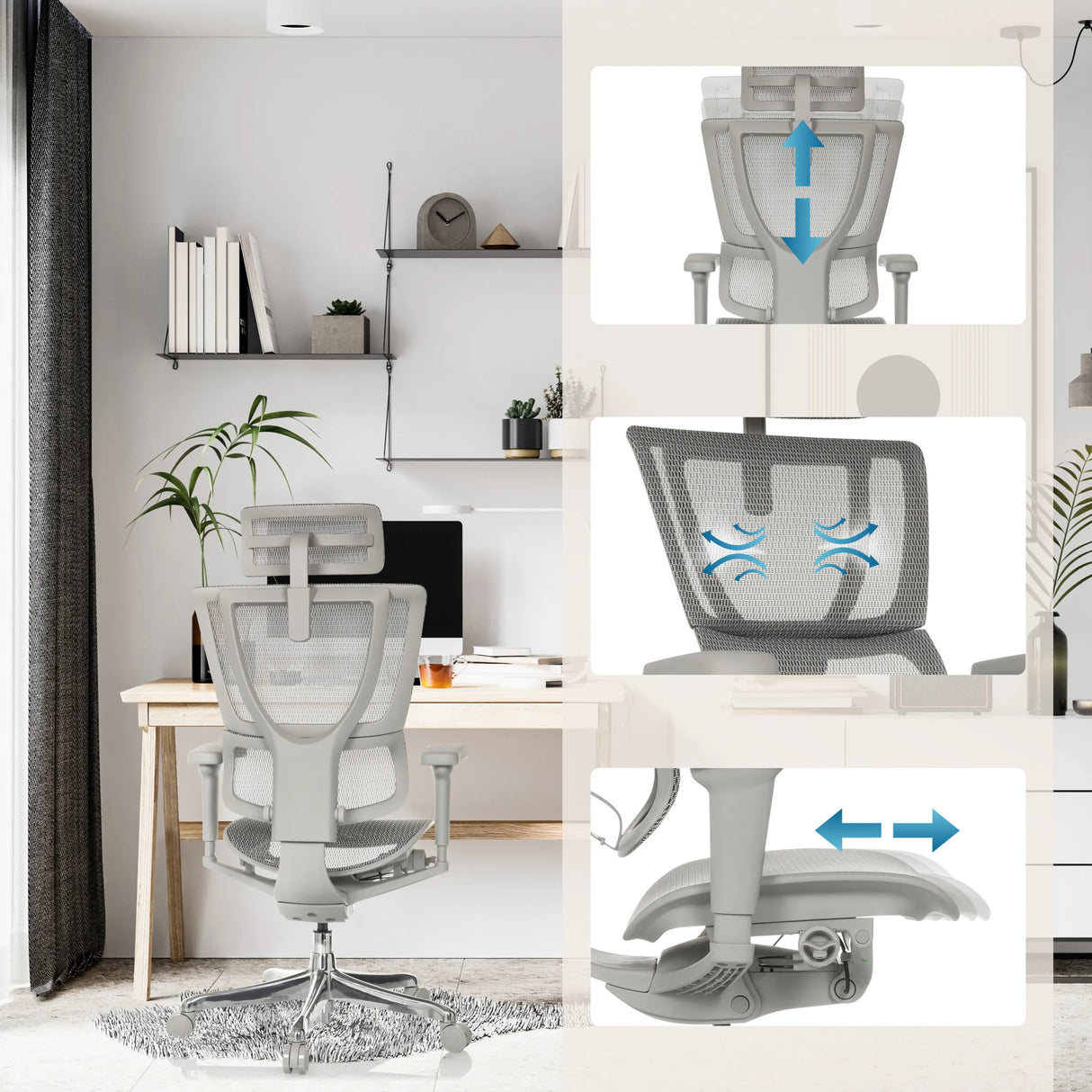 Grauer Luxus-Chefsessel ERGOHUMAN SLIM ULTRA G GEN2 mit atmungsaktivem Netzgewebe und verstellbaren Funktionen von hjh OFFICE
