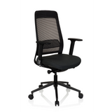 Schwarzer Profi-Bürostuhl CHIARO T1 BLACK mit Netzrücken und Fußkreuz mit fünf Rollen von hjh OFFICE – 360-Grad-Ansicht (schräge Frontansicht 40°)