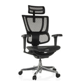 Schwarzer Luxus-Chefsessel ERGOHUMAN SLIM ULTRA GEN2 mit Netzrücken und Fußkreuz mit fünf Rollen von hjh OFFICE – 360-Grad-Ansicht (Frontansicht 15°)
