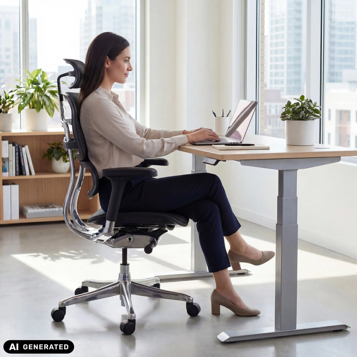 Luxus-Chefsessel ERGOHUMAN GEN2 mit Netzrücken in Schwarz von hjh OFFICE (KI-generiertes Bild)