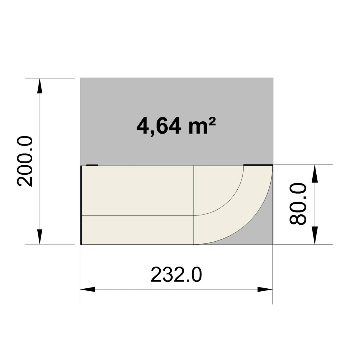 Technische Zeichnung der Empfangstheke Bilbao Up Down mit 232,0 × 80,0 cm von Kerkmann