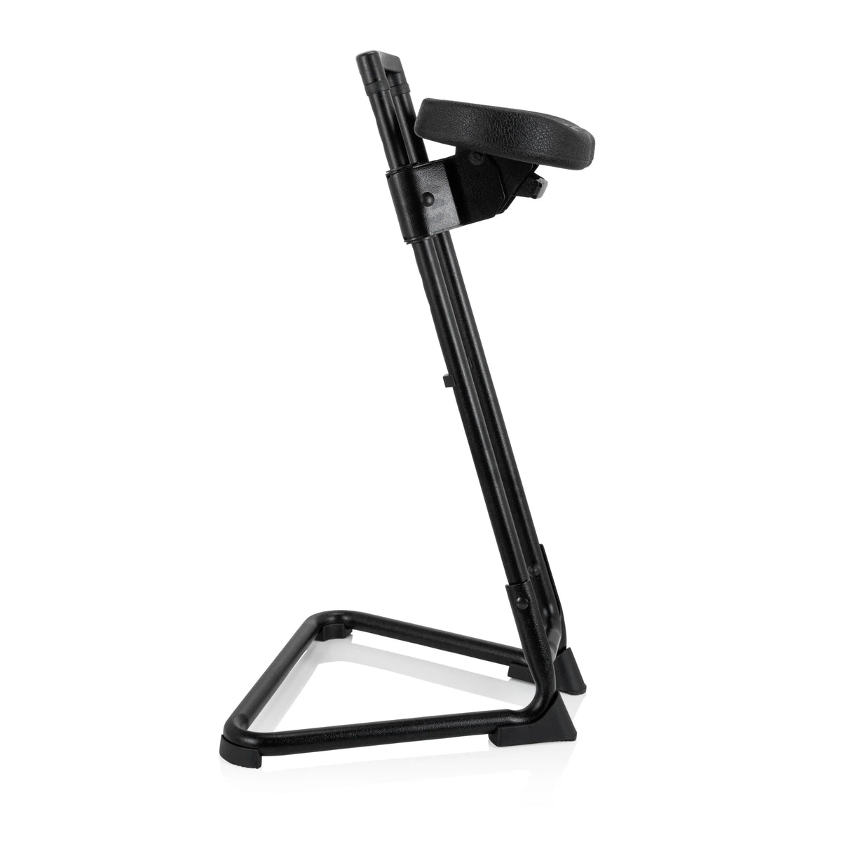 Schwarze Stehhilfe TOP WORK 32 mit gepolsterter Sitzfläche und U-förmigem Standfuß von hjh OFFICE – 360-Grad-Ansicht (Seitenprofil 80°)