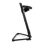 Schwarze Stehhilfe TOP WORK 32 mit gepolsterter Sitzfläche und U-förmigem Standfuß von hjh OFFICE – 360-Grad-Ansicht (Seitenprofil 80°)