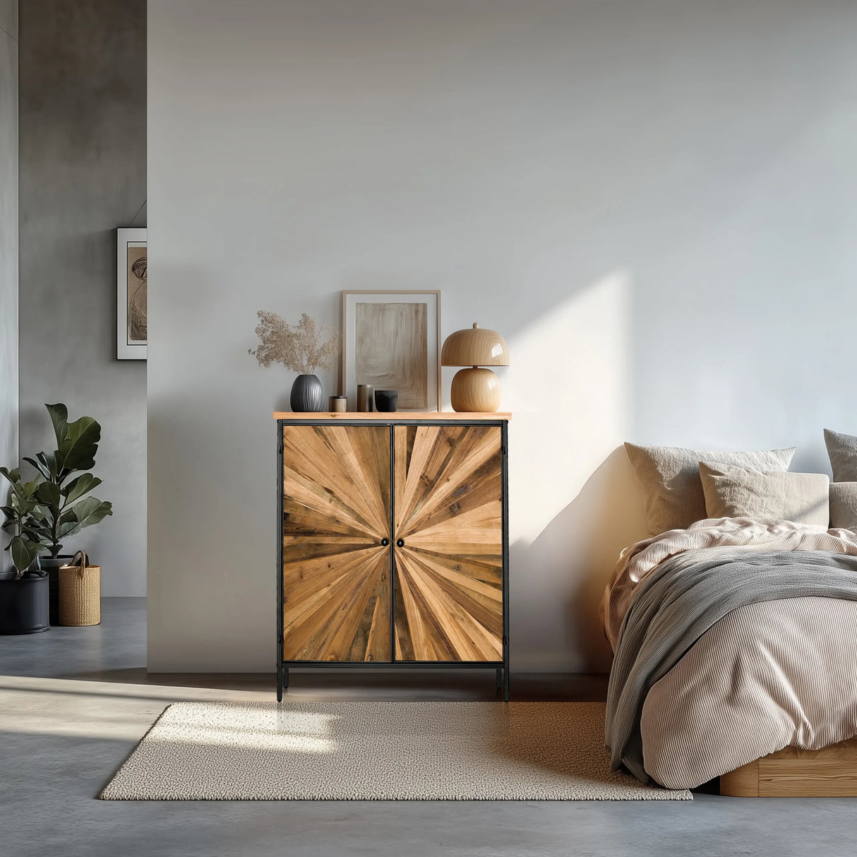 Kommode SANTJAGO BLACK SUN XL in Holzfarben dunkel mit sternförmigem Dekor an den Fronten von hjh LIVING