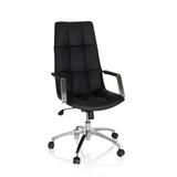 Schwarzer Homeoffice Chefsessel SARANTO PRO aus Leder mit glänzendem Fußkreuz mit fünf Rollen von hjh OFFICE – 360-Grad-Ansicht (Frontansicht 19°)