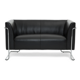 Schwarzes Loungesofa CURACAO als Zweisitzer mit verchromtem Gestell von hjh OFFICE – 360-Grad-Ansicht (Frontansicht 0°)
