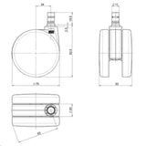 Technische Zeichnung der Stuhlrolle 5x ROLO No-Noise 11mm/75mm mit einem Durchmesser von 75 mm von hjh OFFICE