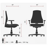 Technische Zeichnung des Profi-Bürostuhls HJH SOLUTION DELUXE AL.U2 mit einer maximalen Belastbarkeit von 110 kg von Topstar
