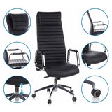 Luxus-Chefsessel ASPERA 20 in Schwarz mit Detailansichten der Polsterung und Rollen von hjh OFFICE