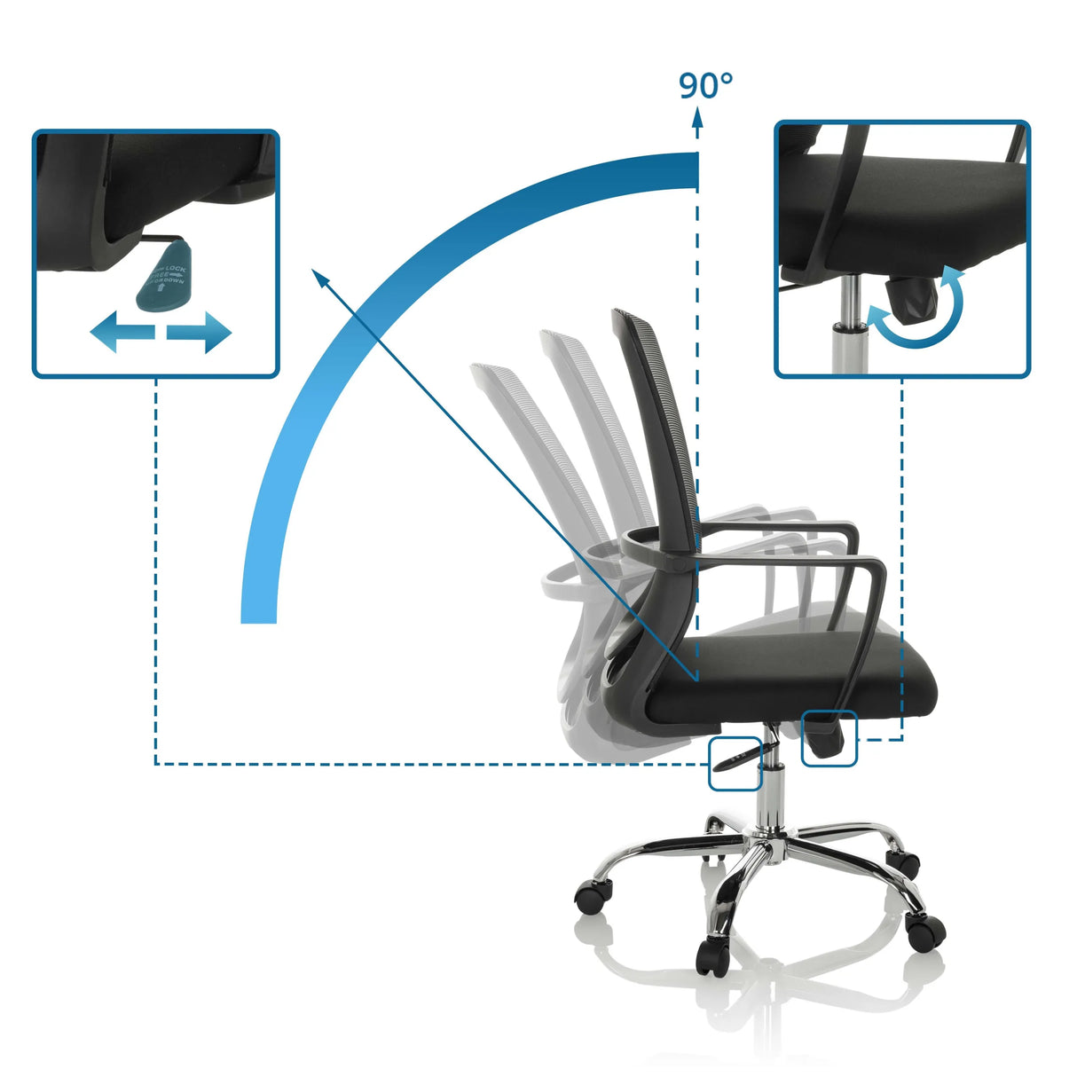 Verstellbare Rückenlehne bis 90 Grad des Home-Office-Bürostuhls STAR-TEC S von hjh OFFICE