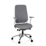 Grauer Profi-Bürostuhl CHIARO T4 WHITE mit Armlehnen und einem Fußkreuz mit fünf Rollen von hjh OFFICE – 360-Grad-Ansicht (Frontansicht 20°)