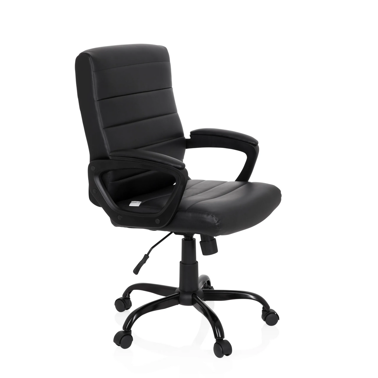 Schwarzer Homeoffice Chefsessel ERGOSMOOTH BIG mit gesteppter Polsterung und Fußkreuz mit fünf Rollen von hjh OFFICE – 360-Grad-Ansicht (schräge Frontansicht 60°)