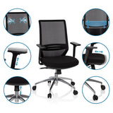 Profi-Bürostuhl PROFONDO in Schwarz mit verstellbaren Armlehnen und Netzrückenlehne von hjh OFFICE