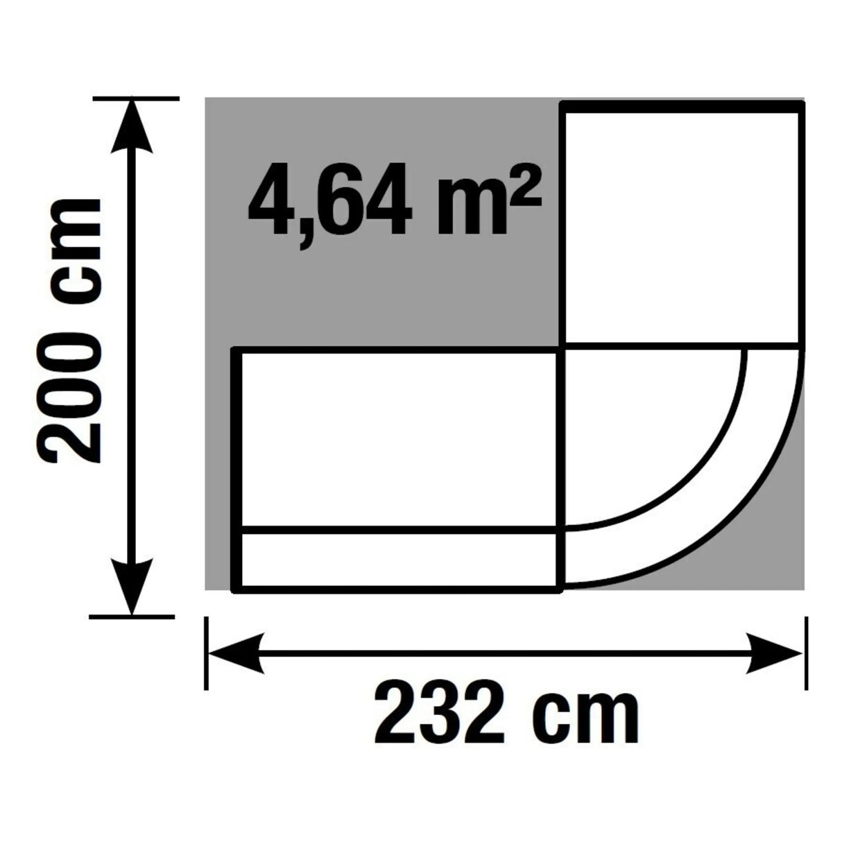 Technische Zeichnung der Empfangstheke BILBAO IV mit 232 × 200 cm von Kerkmann
