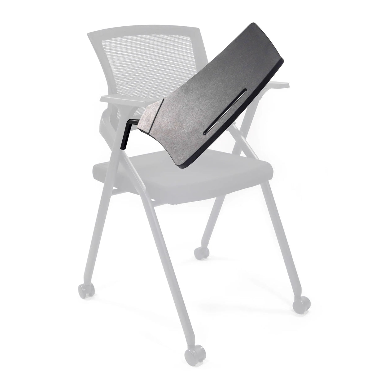 Schwarzes Schreibtablett TABLET PRIORITY II als Zubehör für Stühle von hjh OFFICE – 360-Grad-Ansicht (Rückenansicht 180°)