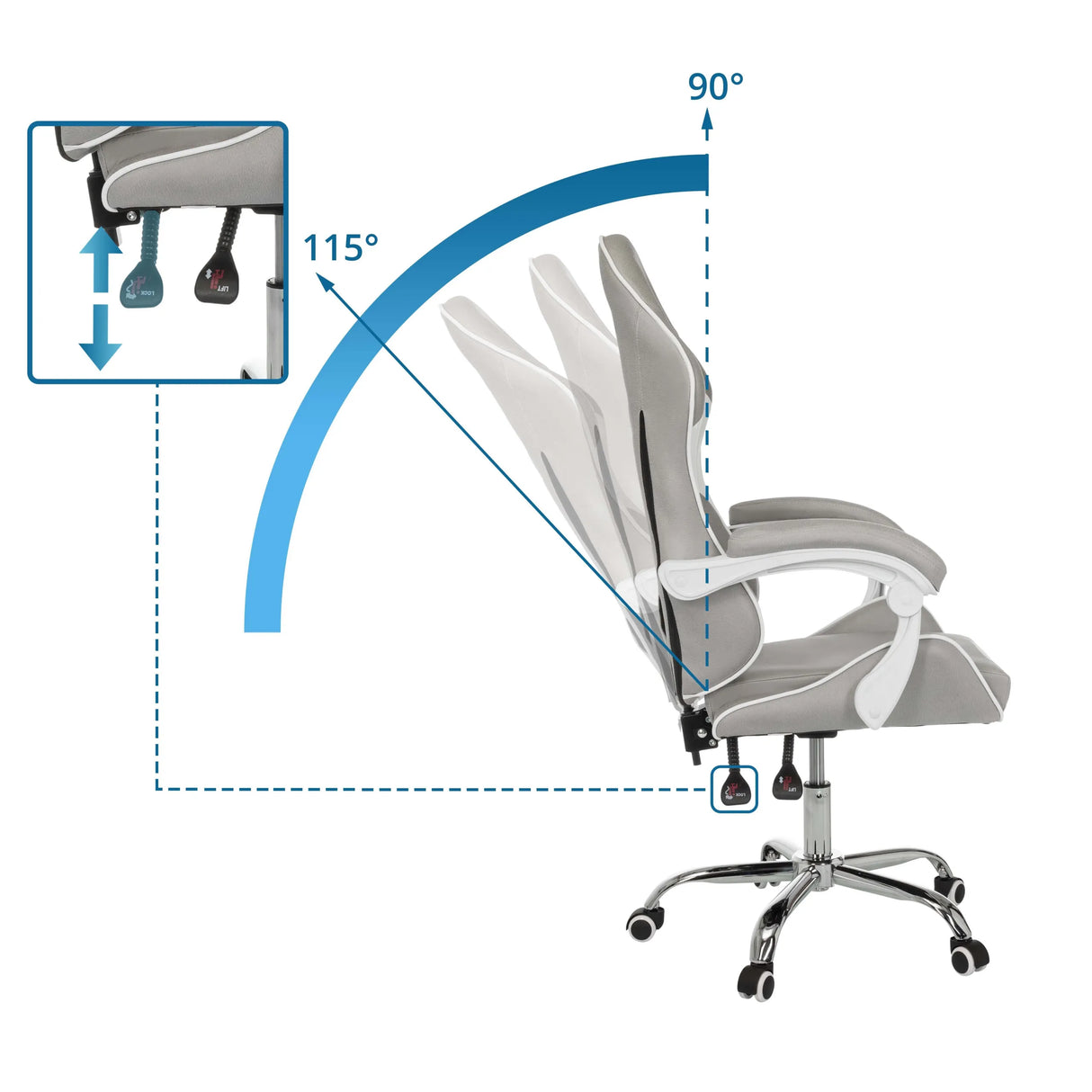 Verstellbare Rückenlehne des Gaming Stühle GAMEBREAKER W03 mit Neigungswinkel von 90° bis 115° von MyBuero