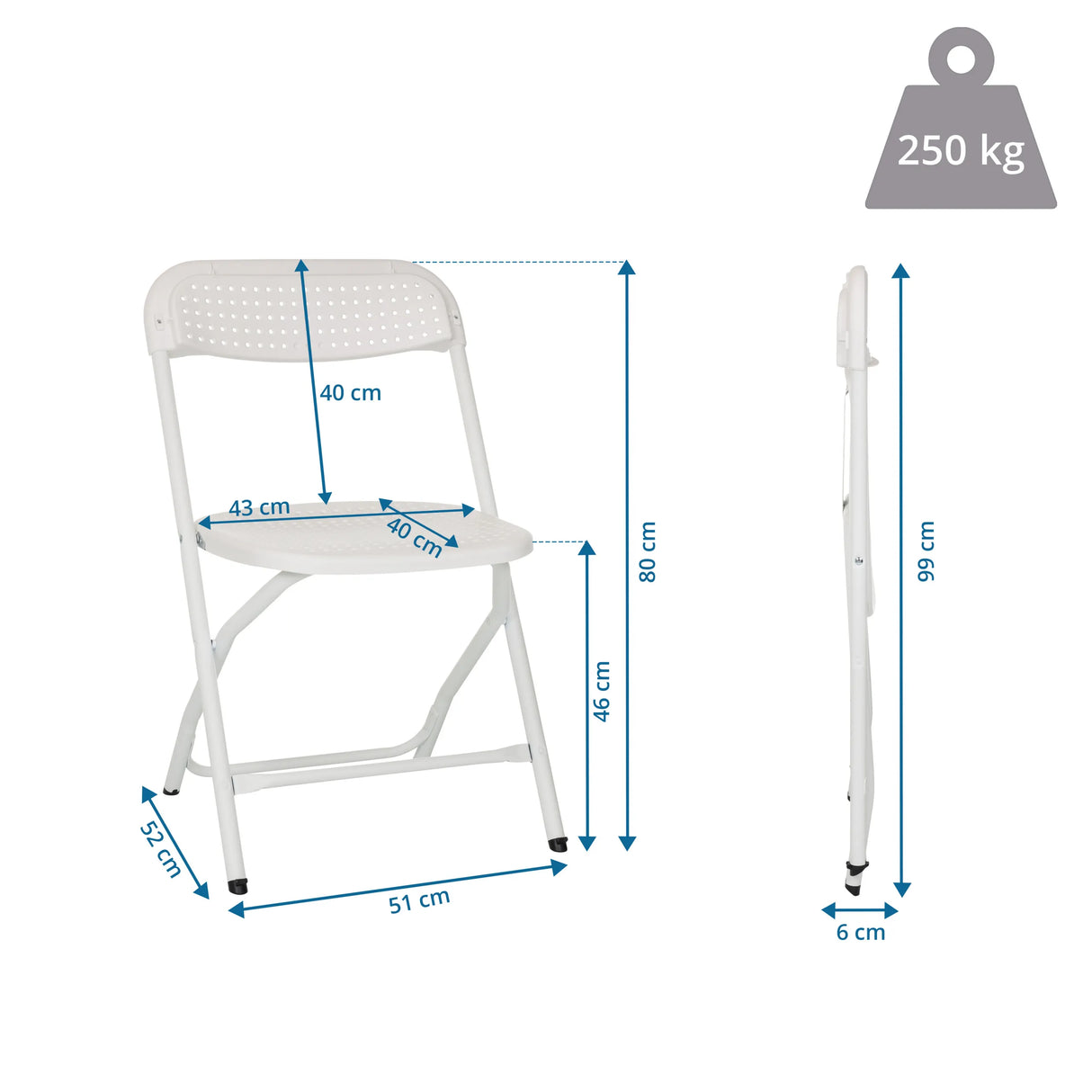 Technische Zeichnung des Outdoor-Stuhls TUDELA XXL PRO W mit einer Gesamthöhe von 99 cm von hjh OFFICE
