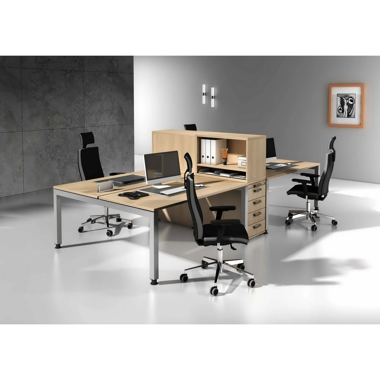 Standcontainer SIGNA SCA1 in Eiche mit drei Schubladen als Teil einer Schreibtischgruppe von hjh OFFICE PRO