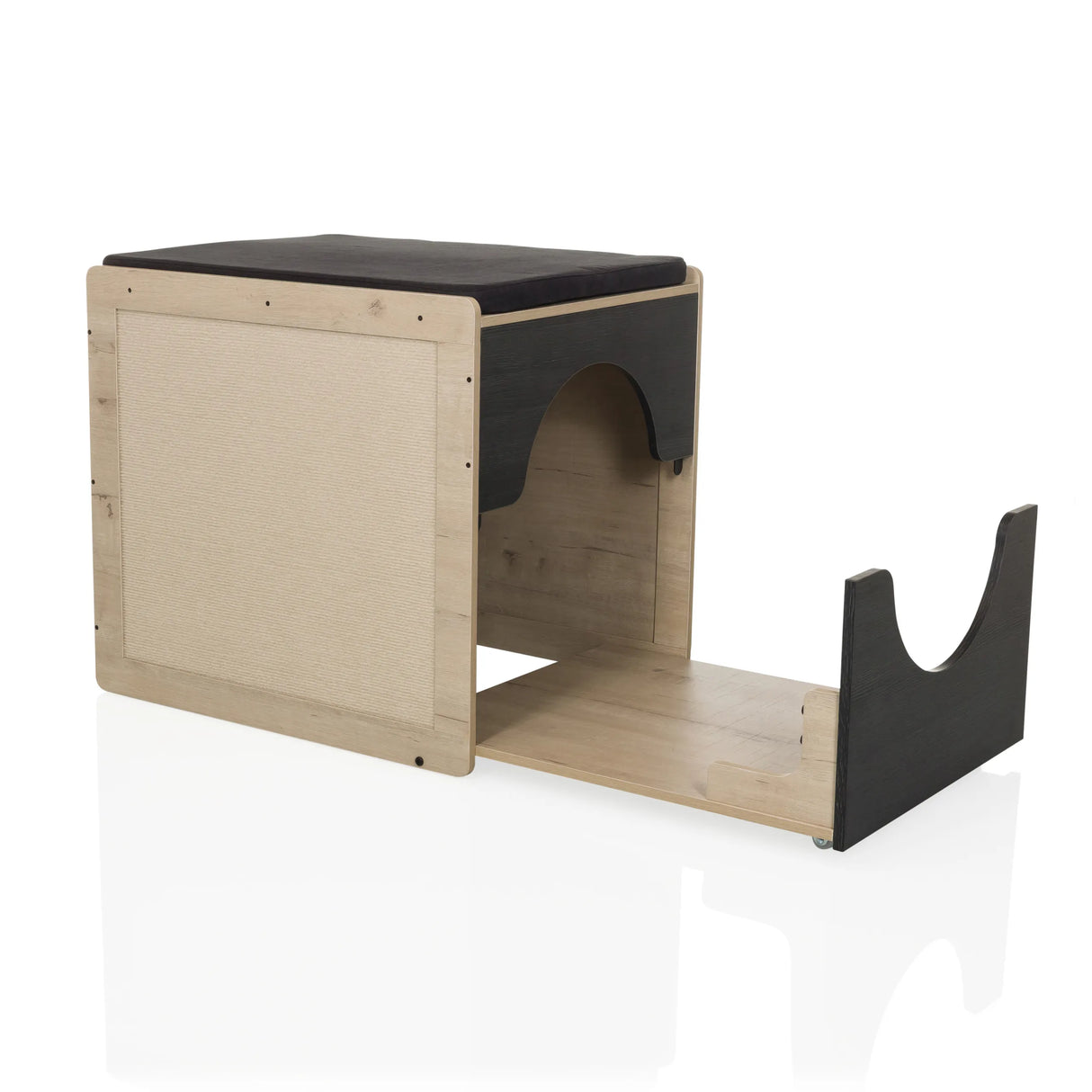 Katzenhaus KITTY PAWBOX 2 in den Farben Schwarz und Eiche mit integrierter Liegefläche von hjh LIVING