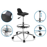 Schwarz geformte Sitzfläche und höhenverstellbares Gestell des Drehhockers TOP WORK 03 I von hjh OFFICE