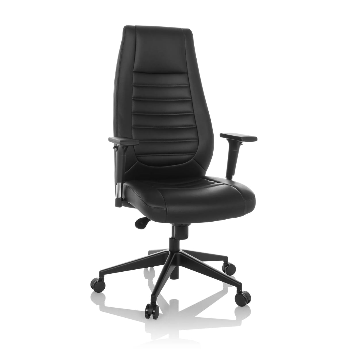 Schwarzer Profi-Chefsessel VITORO B mit gesteppter Polsterung und Fußkreuz mit fünf Rollen von hjh OFFICE – 360-Grad-Ansicht (Frontansicht 15°)