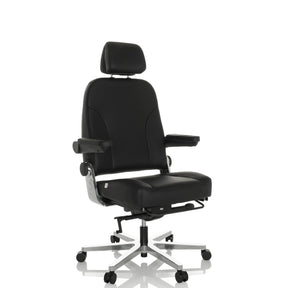 XXL Drehstuhl 24 HOURS F aus schwarzem Leder mit Kopfstütze und Fußstütze von hjh OFFICE