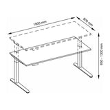 Technische Zeichnung des Schreibtischs XBHM 19 GG mit 180 x 80 cm von hjh OFFICE PRO