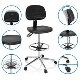 Verstellbare Funktionen des Counterstuhls TOP WORK 24 I in Schwarz mit Fußring und Rollen von hjh OFFICE