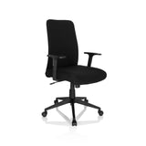 Schwarzer Home-Office-Bürostuhl COSIO I mit Armlehnen und Fußkreuz mit fünf Rollen von hjh OFFICE – 360-Grad-Ansicht (schräge Frontansicht 40°)