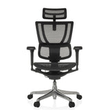 Schwarzer Luxus-Chefsessel ERGOHUMAN SLIM ULTRA GEN2 mit Netzrücken und Fußkreuz mit fünf Rollen von hjh OFFICE – 360-Grad-Ansicht (Frontansicht 0°)