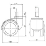 Technische Zeichnung der Stuhlrolle 5x ROLO M10/50mm mit einem Durchmesser von 50 mm von hjh OFFICE