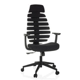 Schwarzer Profi-Bürostuhl ERGO LINE ECO mit Stoffbezug und Fußkreuz mit fünf Rollen von hjh OFFICE – 360-Grad-Ansicht (Frontansicht 15°)